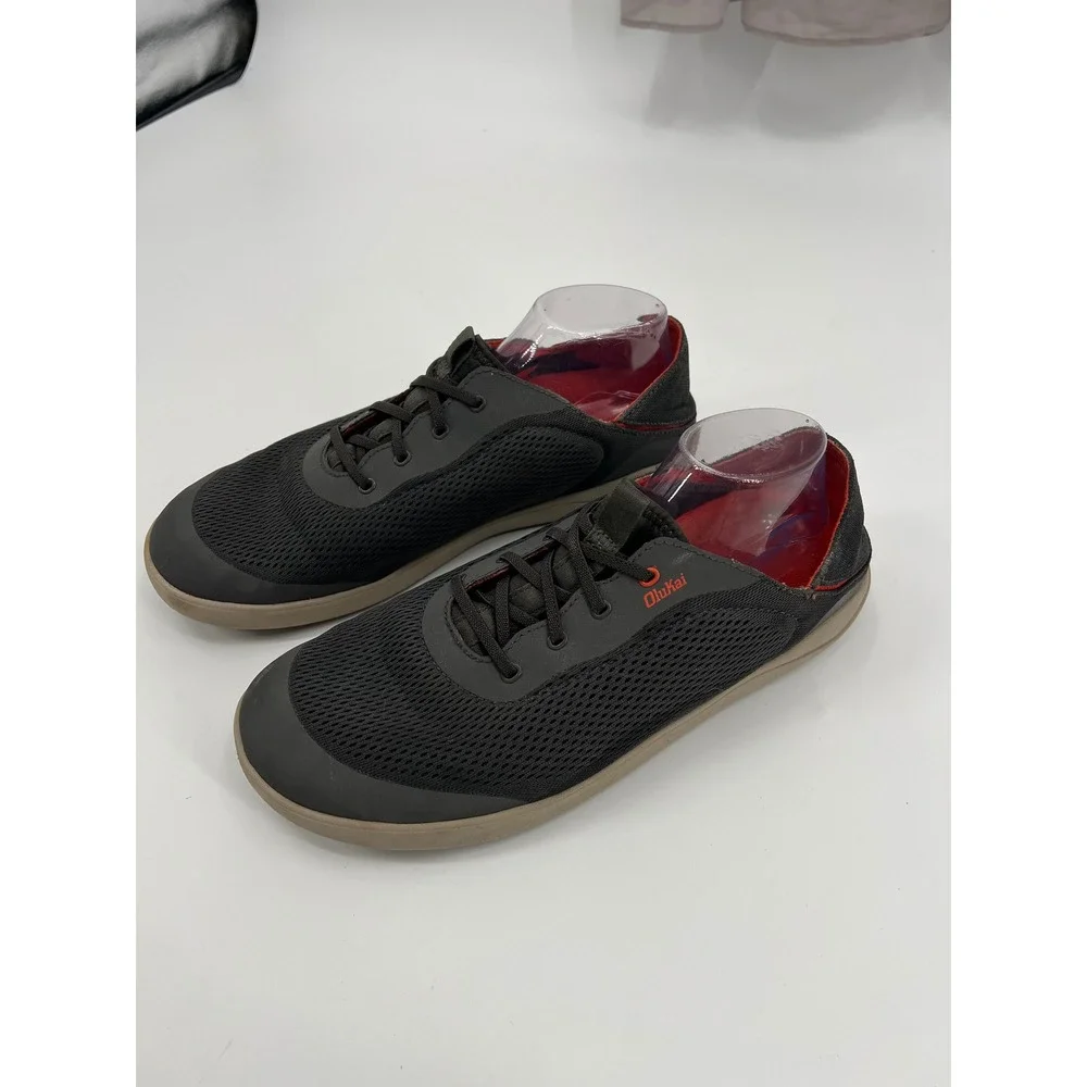 OluKai Nohea Moku Mens Charcoal Gray Mesh Boat Shoes Sneakers Drop-In Heel sz 13
